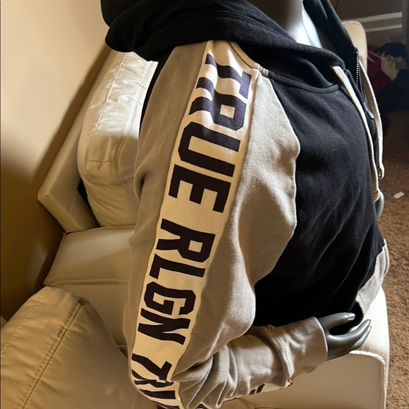 True Religion Men’s Black and Gray Full Zip Hoodie Jacket Size 3XL - Picture 3 of 12